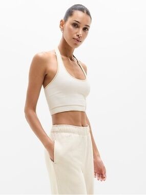 Athleta Recharge Ribbed Cropped Halter Bone/Cream Size XS Fits a Small NWT